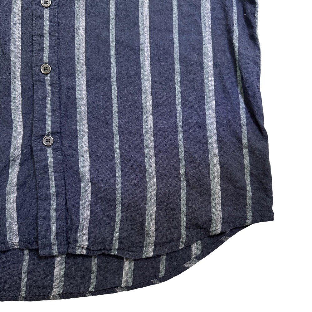 Christian Lacroix Linen Blend Large XL Shirt Navy Blue Striped Modern Fit - Picture 2 of 5